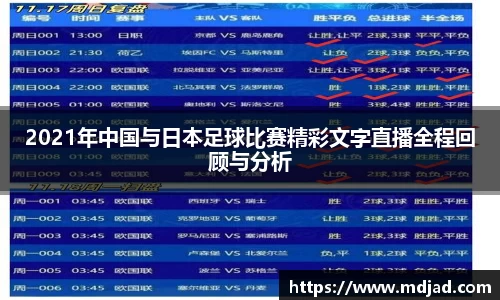 2021年中国与日本足球比赛精彩文字直播全程回顾与分析