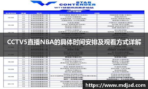 CCTV5直播NBA的具体时间安排及观看方式详解